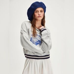 Free People Varsity Crest V Neck Sweatshirt -Size M